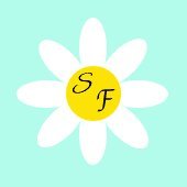 The original logo for Sweet Feet, a mobile foot care business co-founded by my mother and me. It features a simple daisy with the letters SF in the center.