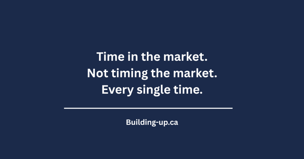 Quote graphic stating time in the market not timing the market every single time