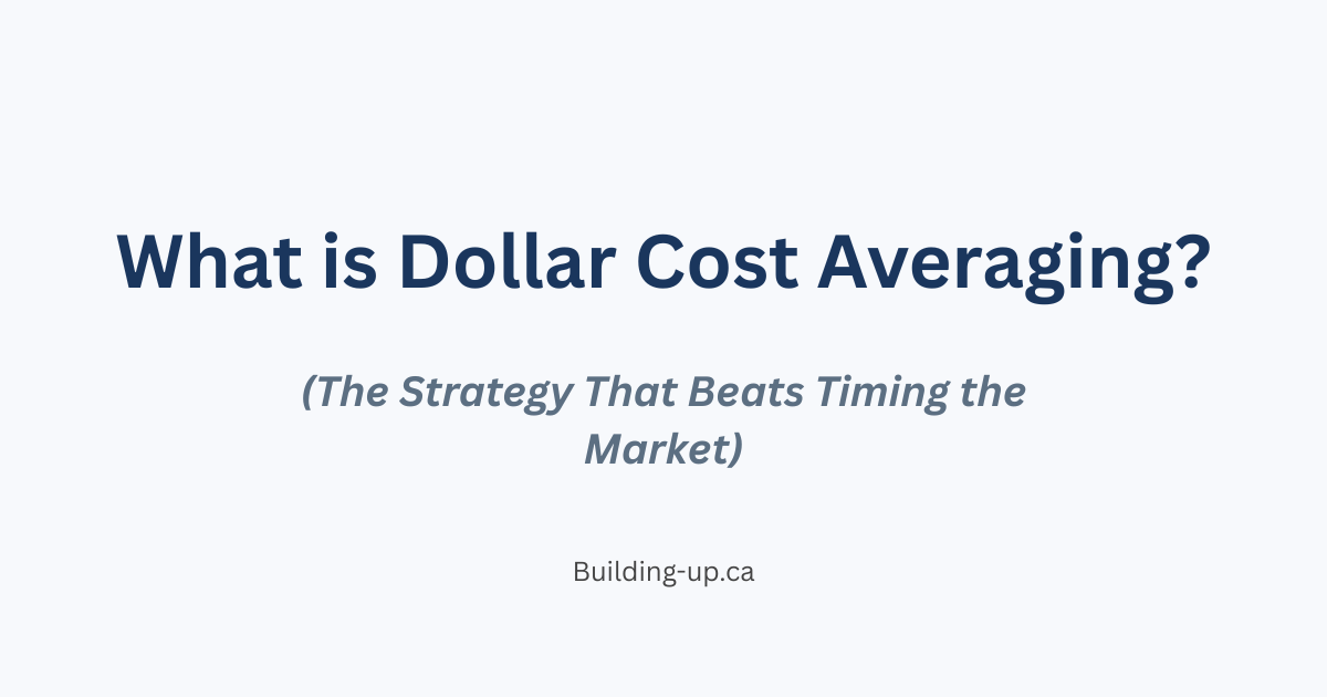 Featured image for what is dollar cost averaging blog post with text overlay on a light background